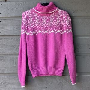 Vintage 1980s S-Kimo by Susie's Casuals Snowy Mountains Turtleneck Sweater Pink